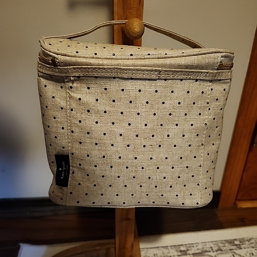 Kate Spade Polka Dot Insulted Lunch Bag Tote "Out To Lunch" Makeup Bag - Picture 9 of 13